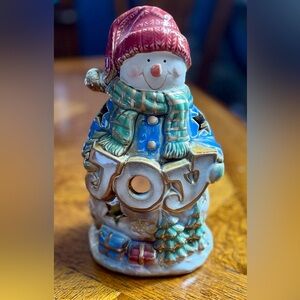 Kirkland’s Potter’s Garden Snowman Candle Holder. Hand Painted & Glazed Ceramic